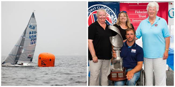 Daniel Evans, the 2.4mR class winner, took home the C. Thomas Clagett, Jr. Memorial Clinic & Regatta Trophy for best overall performance (left to right, Stephanie McLennan, Kim Cooper, Daniel Evans, Judy McLennan)  Photo credit: Clagett/Thornton Cohen.