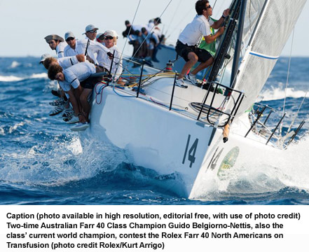 Two-time Australian Farr 40 Class Champion Guido Belgiorno-Nettis, also the class current world champion, contest the Rolex Farr 40 North Americans on Transfusion (photo credit Rolex/Kurt Arrigo)