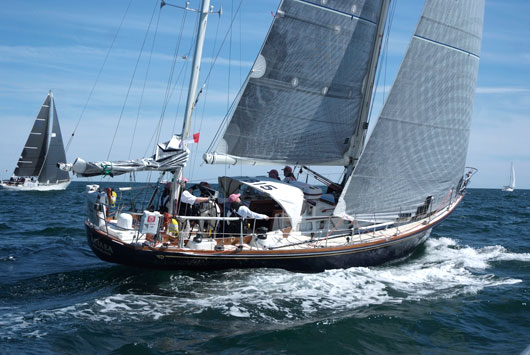 ACTAEA skippered by Michael Cone (winner of the St David's Lighthouse division in 2014 neck and neck with FLYER (Douglas Abbott) Photo: Barry Pickthall/PPL