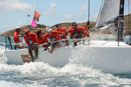 Riding the rail about Puerto Ricos Jamie Torres Melges 32, Smile and Wave.