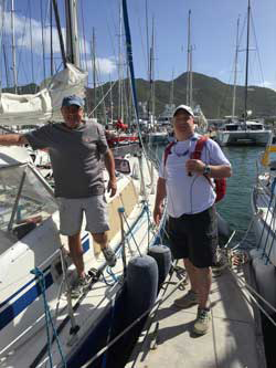 Don Link on the left and Martin Evans from the St. Louis area just after docking at Simpson Bay Marina.