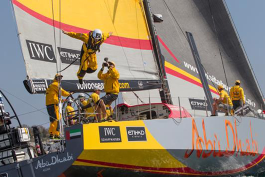 True Blood megastar Ryan Kwanten performs a huge 'Kwanten Leap' from Abu Dhabi Ocean Racing's Azzam