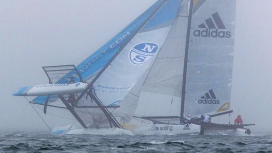 Ian Roman/WMRT captured the intense action today on the foggy racetrack located off Fort Adams at Sail Newport. Racing through Saturday. Bring the entire family to watch this unique event. 