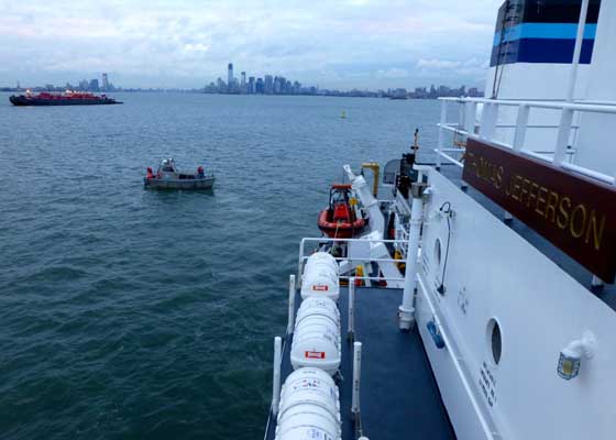 A Thomas Jefferson launch heads out to survey the East River