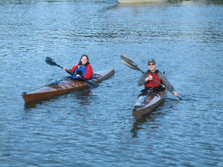 Dressed warmly and ready for any foul weather, these paddlers are prepared for a safe day on the water.