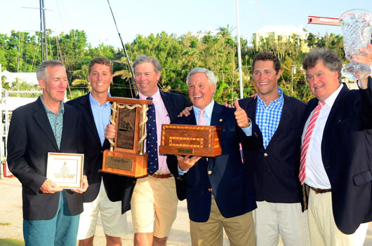 TI skippered by Greg Marston was a big winner of the 2015 Marion Bermuda Race Founders Division.  TI, an Alden Mistral 36 sailed under Celestial Navigation by a family crew. The crew of TI consisted of Navigators Andrew Howe and Chase Marston, Watch Captain Peter Stoops, and crewmembers John Omeara and Jake Marston. They are all related, and all are from Falmouth Maine. 'TI' at the start Fran Grenon Spectrum Photo Crew with prizes Talbot Wilson