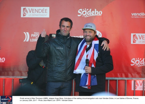 Finish arrival of Alex Thomson (GBR), skipper Hugo Boss, 2nd place of the sailing circumnavigation solo race Vendee Globe, in Les Sables d'Olonne, France on January 20th, 2017 - Photo Jean-Marie Liot / DPPI / Vendee Globe