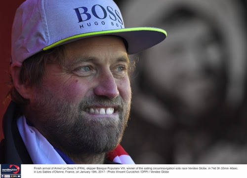 Finish arrival of Alex Thomson (GBR), skipper Hugo Boss, 2nd place of the sailing circumnavigation solo race Vendee Globe, in Les Sables d'Olonne, France on January 20th, 2017 - Photo Jean-Marie Liot / DPPI / Vendee Globe