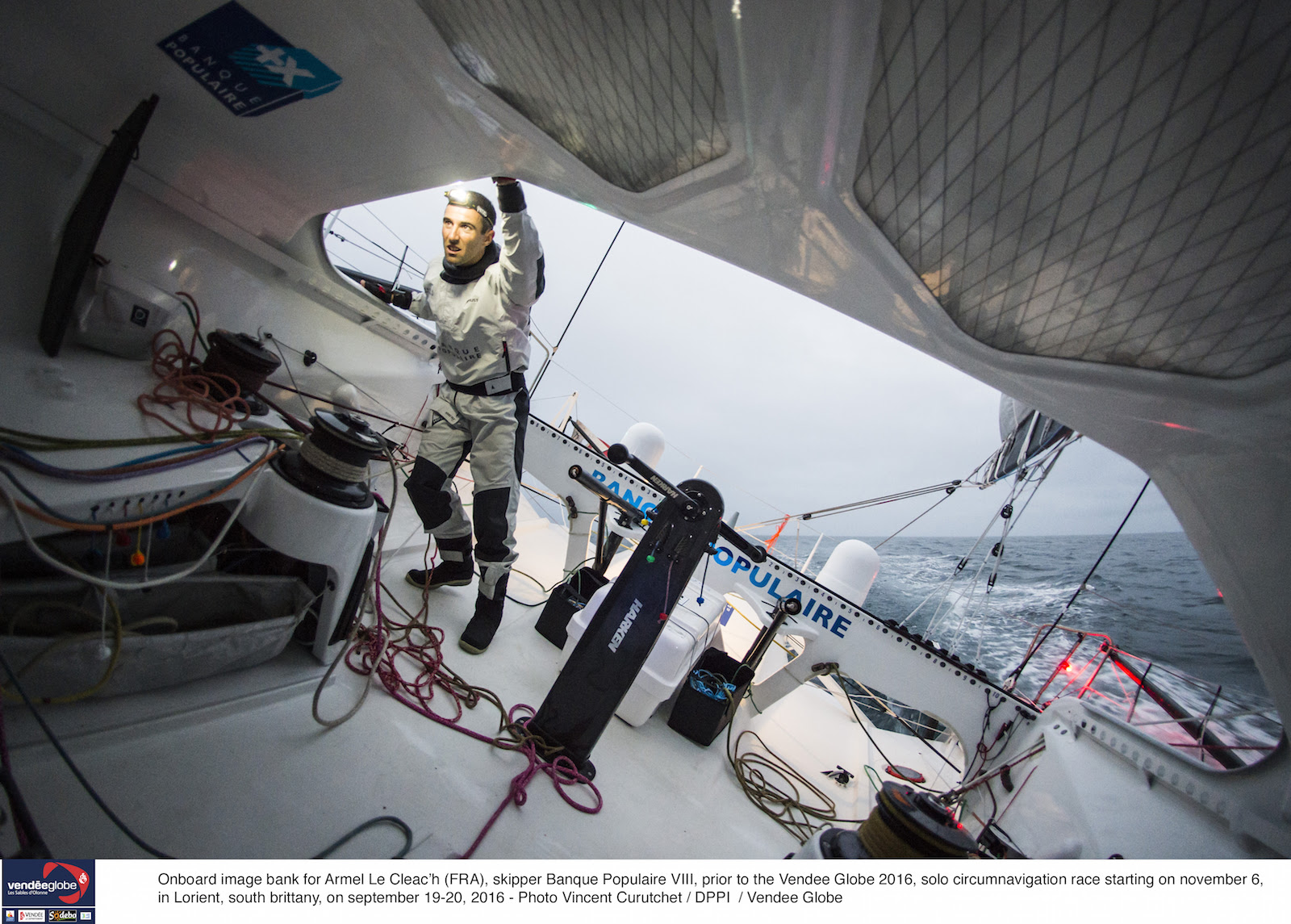 Onboard image bank for Armel Le Cleac'h (FRA), skipper Banque Populaire VIII, prior to the Vendee Globe 2016, solo circumnavigation race starting on november 6, in Lorient, south brittany, on september 19-20, 2016 - Photo Vincent Curutchet / DPPI / Vendee Globe