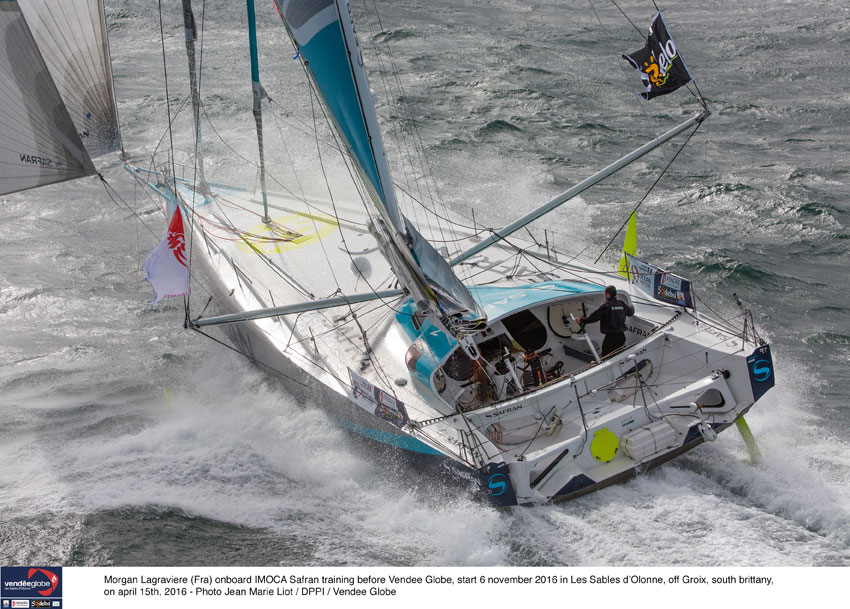 Morgan Lagraviere (Fra) on board IMOCA Safran training before Vendee Globe, start 6 november 2016in Les Sables d'Olonne, off Groix, south brittany, on april 15th, 2016 - Photo Jean Marie Liot / DPPI / Vendee Globe