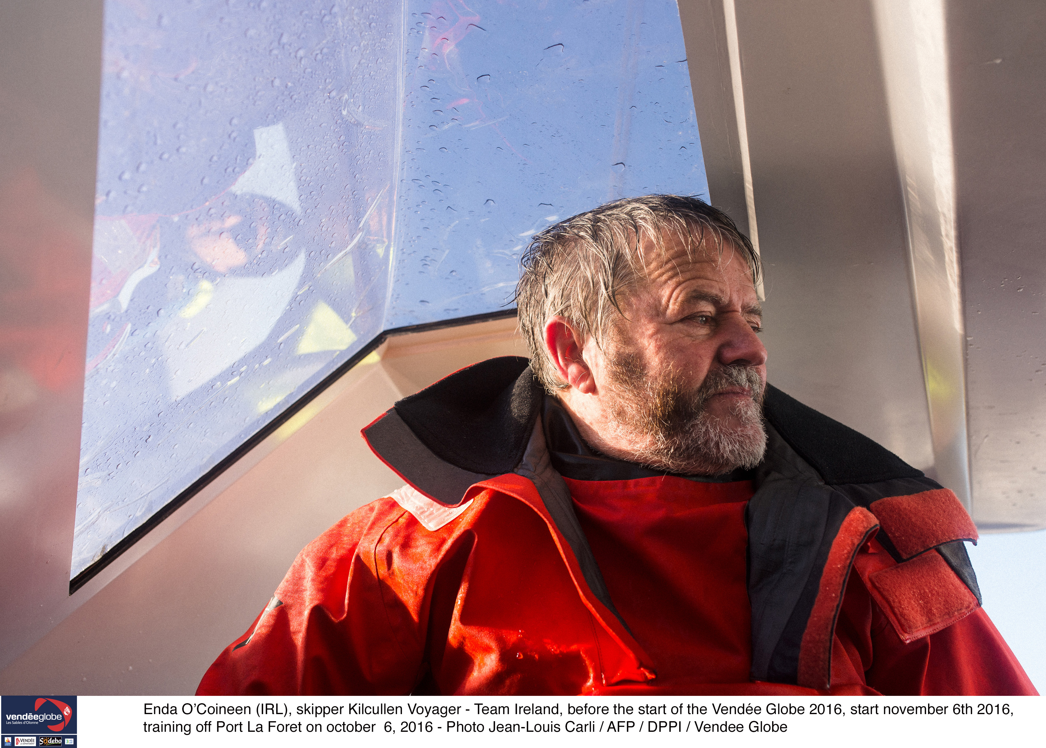 Enda o'Coineen (IRL), Skipper Kilcullen Voyager - Team Ireland, before the start of the Vendee Globe 2016, start november 6th 2016, training off Port La Foret on october 6, 2016 - Photo Jean-Louis Carli / AFP / DPPI / Vendee Globe